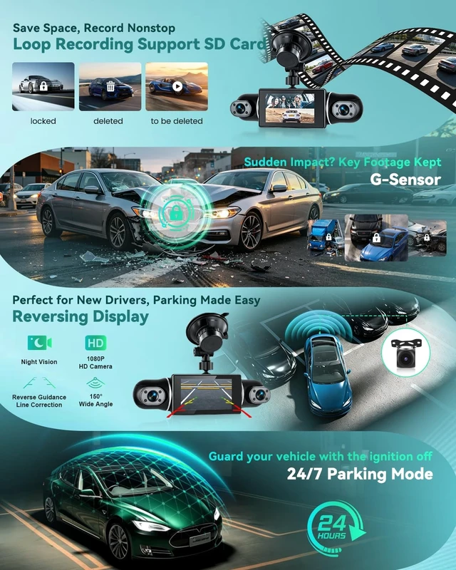 Alt view image 5 of 5 - 4 Channel 360 Dash Cam Front and Rear Inside, 5G WiFi 64GB Card Included