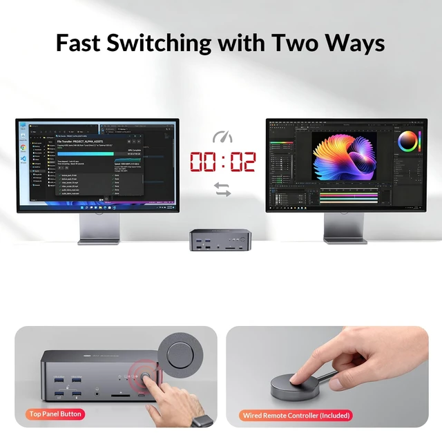 Alt view image 5 of 5 - AV Access 8K Triple Monitor KVM Switch Docking Station for 2 Computers