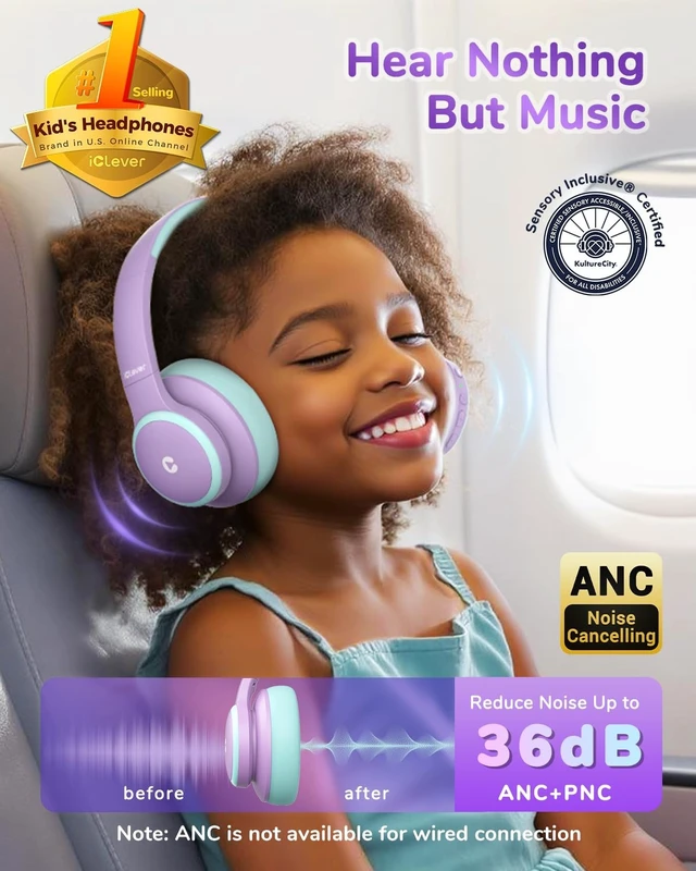 Alt view image 2 of 5 - iClever BTH26 Active Noise Cancelling Headphones for Kids, 60H Playtime