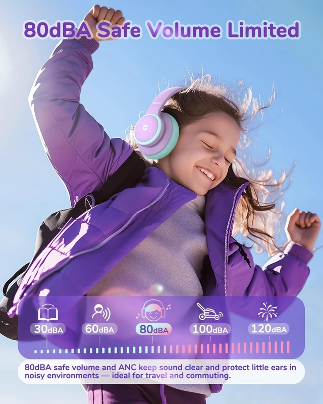 Alt view image 4 of 5 - iClever BTH26 Active Noise Cancelling Headphones for Kids, 60H Playtime