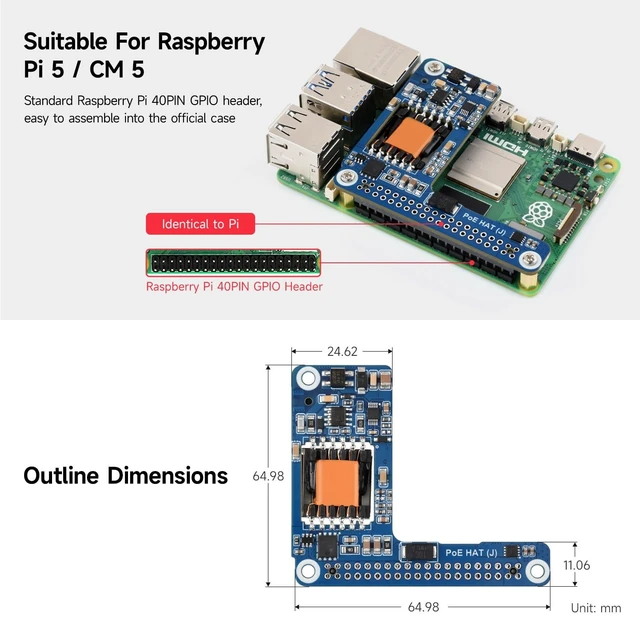 Alt view image 5 of 5 - KLAYERS POE HAT Acce A J,Compatible with RPI 5 / CM5, Stable Performance,5A Output, Isolated Switched-Mode Power Supply,with RPi 5 Case (with Cooling Fan)
