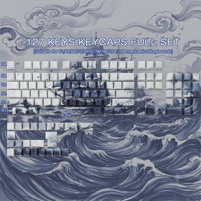Alt view image 3 of 5 - Sunzit PBT Keycaps-Ocean Waves, Side Printed Keycap Set