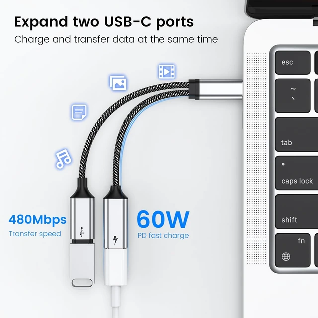 Alt view image 4 of 5 - MOGOOD USB C Splitter USB C to USB C Female Adapter USB Y Splitter Cable