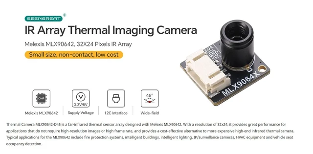 Alt view image 5 of 5 - MLX90642-D45 Thermal Imaging Sensor, 32x24 IR Array with I2C Interface for Raspberry Pi, HVAC, Smart Home - Low-Cost High Accuracy Temperature Measurement