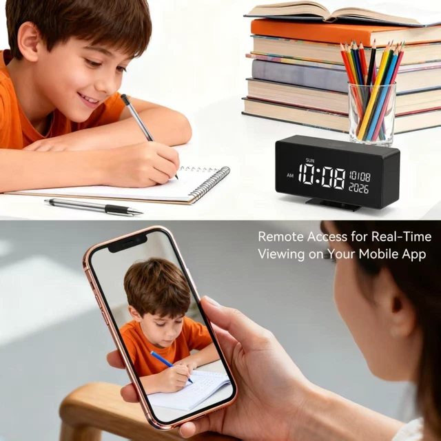 Alt view image 3 of 5 - Clock Camera, 1080P Full HD, Security Camera, with Night Vision, Bluetooth ConnectionAI Motion Detection Alarm, Local & Cloud Storage, Nanny Camera for Indoor Home Security