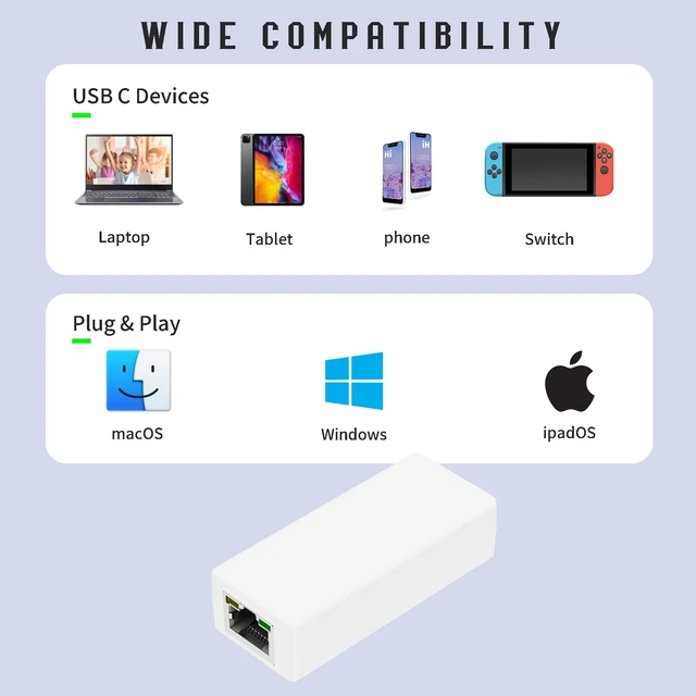 Alt view image 2 of 5 - PoE to USB C Converter, USB-C to Ethernet Adapter with 10W Charging