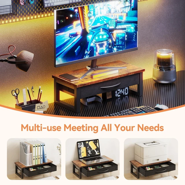 Alt view image 5 of 5 - HEWORLIF Computer Monitor Stand Riser with Drawer, 2-Tier Desk Accessories & Workspace Organizers, Laptop Stand for Desk with Storage, Office Organization, Wood