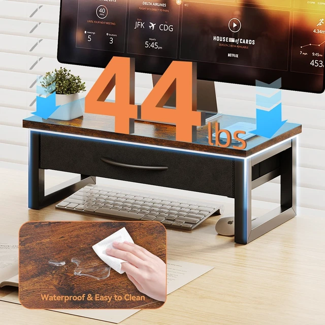 Alt view image 4 of 5 - HEWORLIF Computer Monitor Stand Riser with Drawer, 2-Tier Desk Accessories & Workspace Organizers, Laptop Stand for Desk with Storage, Office Organization, Wood