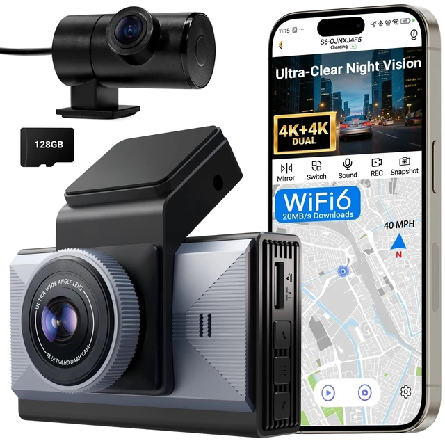 Main image of 4K+4K Dash Cam Front and Rear, Enhanced Night Vision, Included 128GB Card