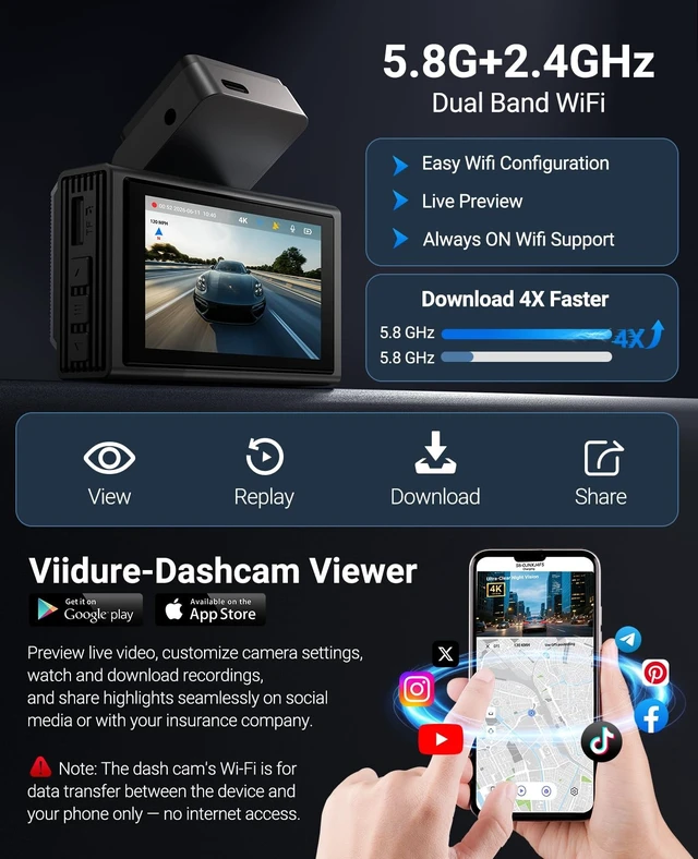 Alt view image 5 of 5 - 4K+4K Dash Cam Front and Rear, Enhanced Night Vision, Included 128GB Card