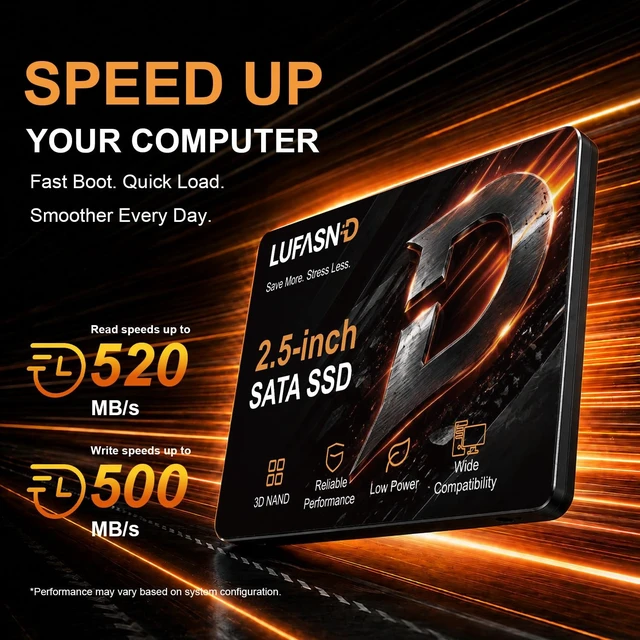 Alt view image 2 of 5 - Lufasnd Internal 1TB SATA SSD, 2.5 Inch SSD SATA III 6Gb/s, Solid State Drive, Up to 520MB/s Read Speed, 3D NAND Flash, Compatible with Laptop & Desktop PC
