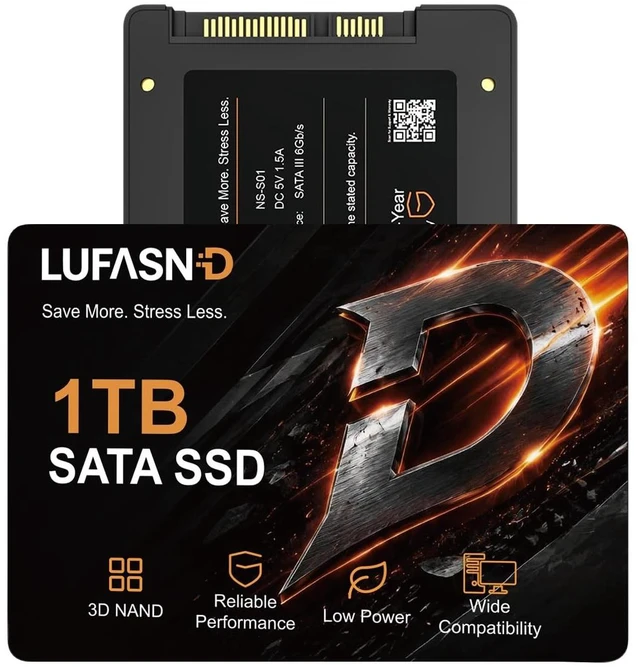 Main image of Lufasnd Internal 1TB SATA SSD, 2.5 Inch SSD SATA III 6Gb/s, Solid State Drive, Up to 520MB/s Read Speed, 3D NAND Flash, Compatible with Laptop & Desktop PC
