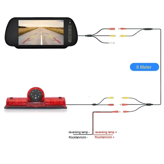 Alt view image 3 of 5 - HD Brake Light Roof Rear View Reversing Backup Camera Parking Aids System with Angle Adjustable Compatible with Nissan NV1500/2500/3500 S SV SL Cargo Vans Transporter (Camera+7'' Rearview Mirror)