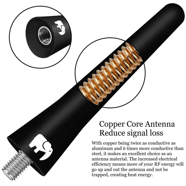 Alt view image 3 of 5 - ONE250 2.5" inch Short Copper Core Antenna, Compatible with Suzuki - Grand Vitara (2001-2023), Swift (2002-2024), SX4 (2002-2018), Liana (2002-2019) - Designed for Optimized FM/AM Reception (Black)
