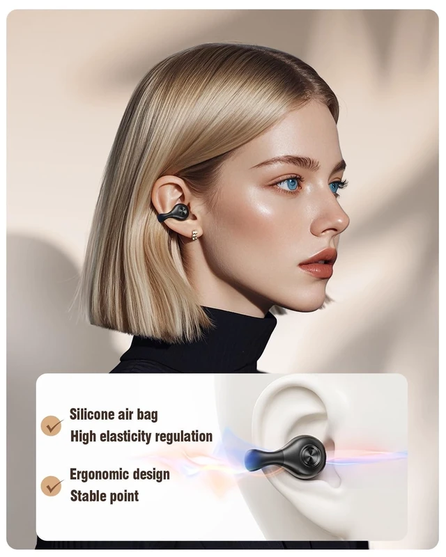 Alt view image 2 of 5 - Open Ear Headphones, Clip On Earbuds Mini Air Conduction Headphones (Black)