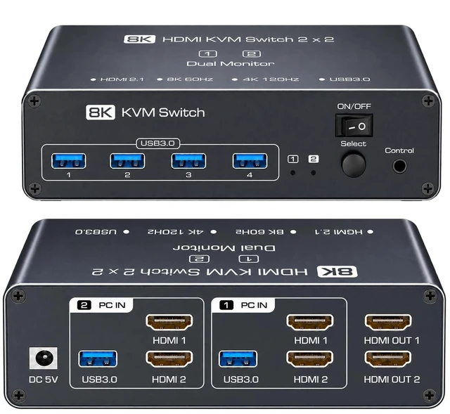 Main image of HDMI KVM Switch 2 Monitors 2 Computers, Dual Monitor, Dual HDMI, USB 3.0