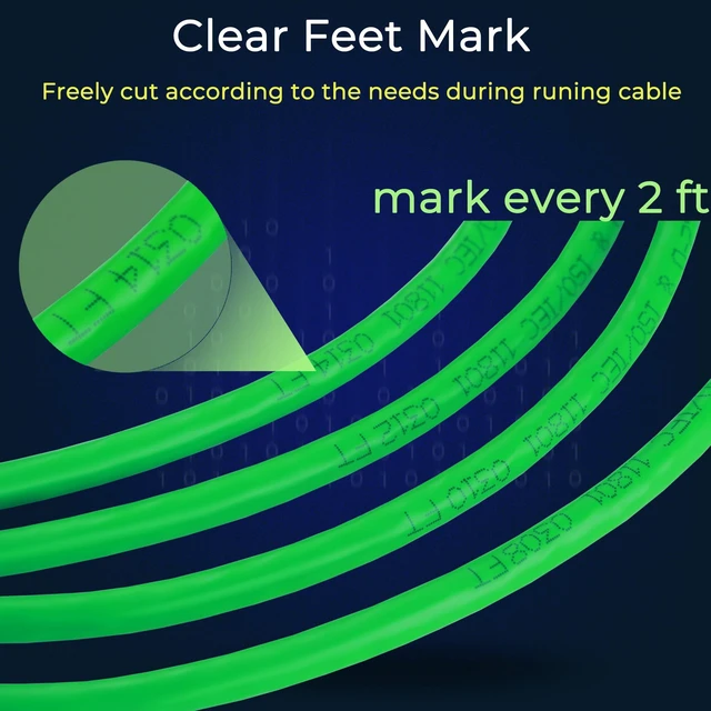 Alt view image 4 of 5 - Rapink Cat6 Ethernet Cable 1000ft, Cat6 ethernet Cable 23AWG Solid Bare Copper 10G Support, UTP cat6 Cable 550MHZ, cat 6 Cable 1000ft POE Support Green