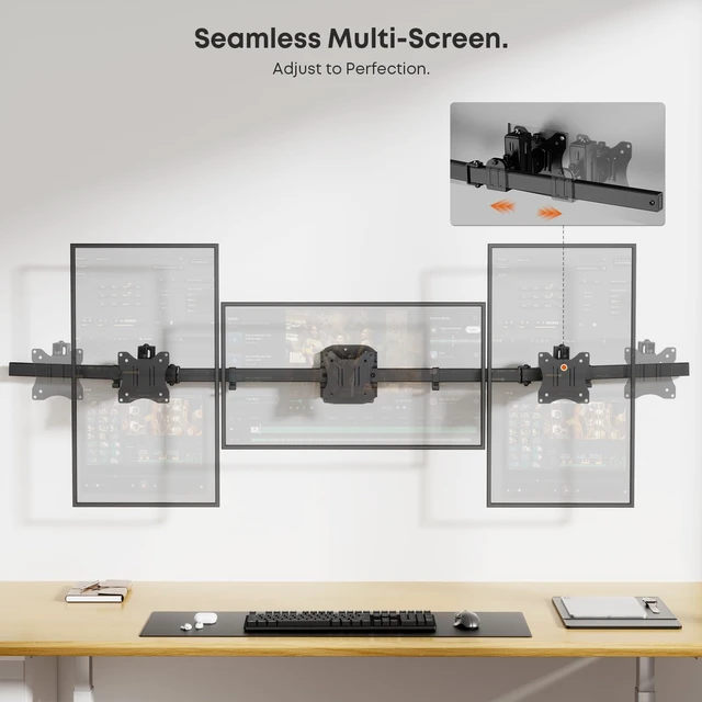 Alt view image 4 of 5 - Triple Monitor Wall-Mount for 17"-27" Screens, Full Ergonomic Adjustability