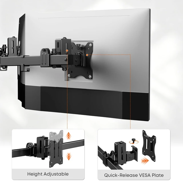 Alt view image 5 of 5 - Triple Monitor Wall-Mount for 17"-27" Screens, Full Ergonomic Adjustability