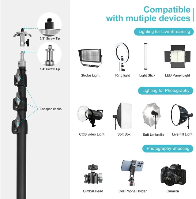 Alt view image 4 of 5 - 20FT Extra Tall Tripod with Rope Heavy Duty Video Camera Stand