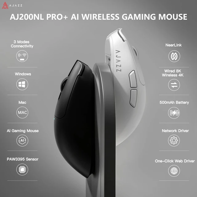 Alt view image 3 of 5 - AJAZZ AJ200NLPRO AI Gaming Mouse, Tri-Mode Bluetooth/2.4G/USB-C, PAW3395 Sensor, 32000 DPI, 8K Wired & 4K Wireless, AI Voice Assistant, AI Game Analysis, 61g Lightweight, Black