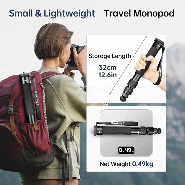Alt view image 4 of 5 - Manbily A-888 Camera Monopod, Length 12.6 in - 61.4 in, Aluminum Monopods for Cameras 7 Sections, Compact Travel Portable Selfie Stick for DSLR Smartphone Concert Festival