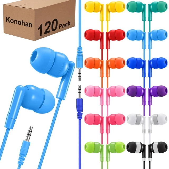 Main image of Konohan 120 Pack Bulk Earbuds for Classroom, 3.5mm Wired Headphones
