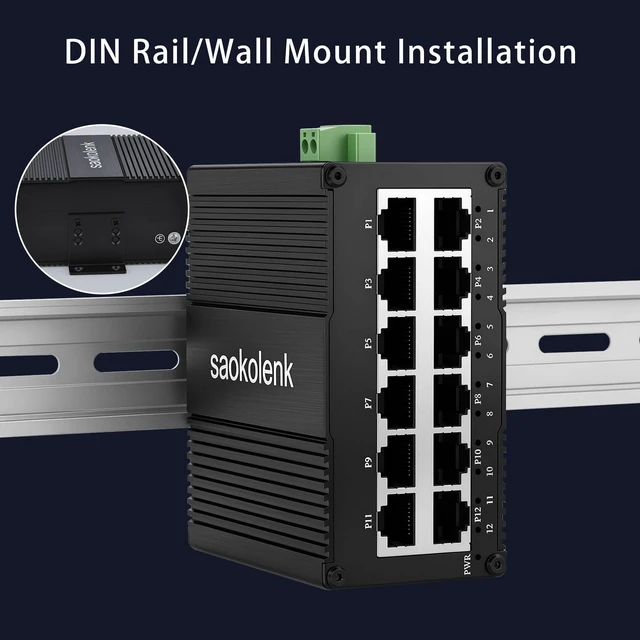 Alt view image 5 of 5 - Saokolenk 12-Port Industrial Gigabit Switch USB-C 5V9-56V DC Power Input