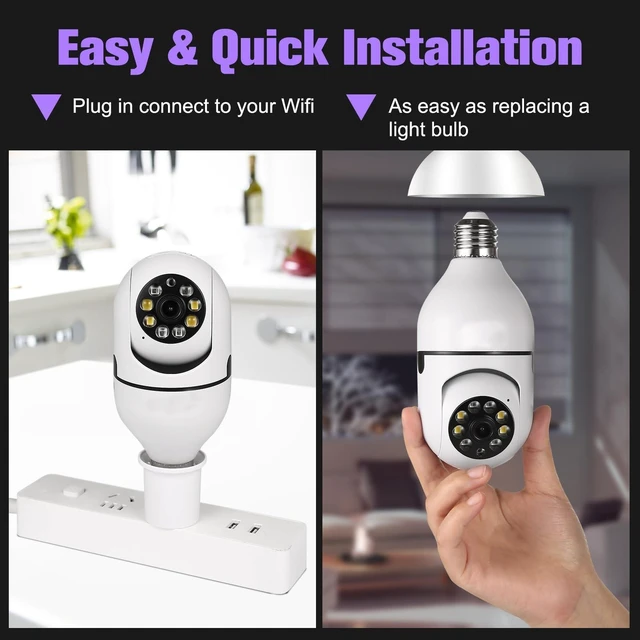 Alt view image 3 of 5 - ratolo Security Camera Indoor Wireless WiFi Outdoor Home E27 360 Degree Panoramic Home Security Cameras IP Camera Motion Detection and Alarm Two-Way Audio 2pack