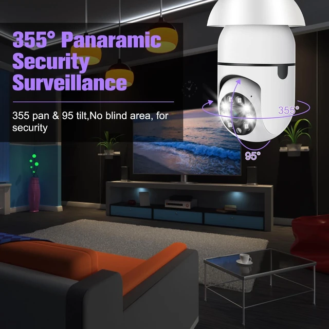 Alt view image 4 of 5 - ratolo Security Camera Indoor Wireless WiFi Outdoor Home E27 360 Degree Panoramic Home Security Cameras IP Camera Motion Detection and Alarm Two-Way Audio 2pack
