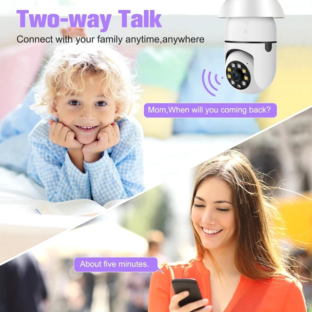 Alt view image 5 of 5 - ratolo Security Camera Indoor Wireless WiFi Outdoor Home E27 360 Degree Panoramic Home Security Cameras IP Camera Motion Detection and Alarm Two-Way Audio 2pack