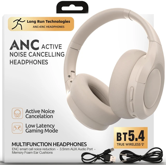 Main image of ANC Wireless Bluetooth 5.4 Headset, ENC Built-in Mic for Clear Calls, Hi-res, Foldable, Breathable Over Ear Comfort, Low Latency, Lightweight, 3.5 mm Audio Cable, Wired, for Cell Phones, Tablet
