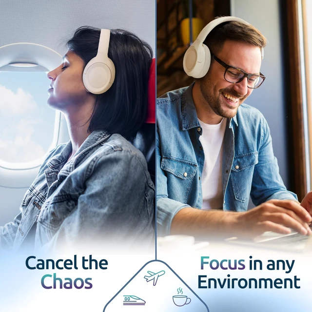 Alt view image 5 of 5 - ANC Wireless Bluetooth 5.4 Headset, ENC Built-in Mic for Clear Calls, Hi-res, Foldable, Breathable Over Ear Comfort, Low Latency, Lightweight, 3.5 mm Audio Cable, Wired, for Cell Phones, Tablet