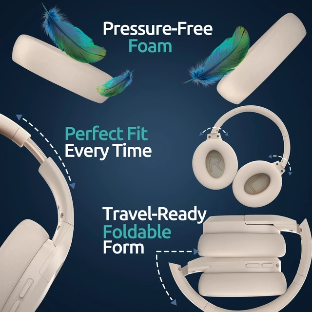 Alt view image 4 of 5 - ANC Wireless Bluetooth 5.4 Headset, ENC Built-in Mic for Clear Calls, Hi-res, Foldable, Breathable Over Ear Comfort, Low Latency, Lightweight, 3.5 mm Audio Cable, Wired, for Cell Phones, Tablet