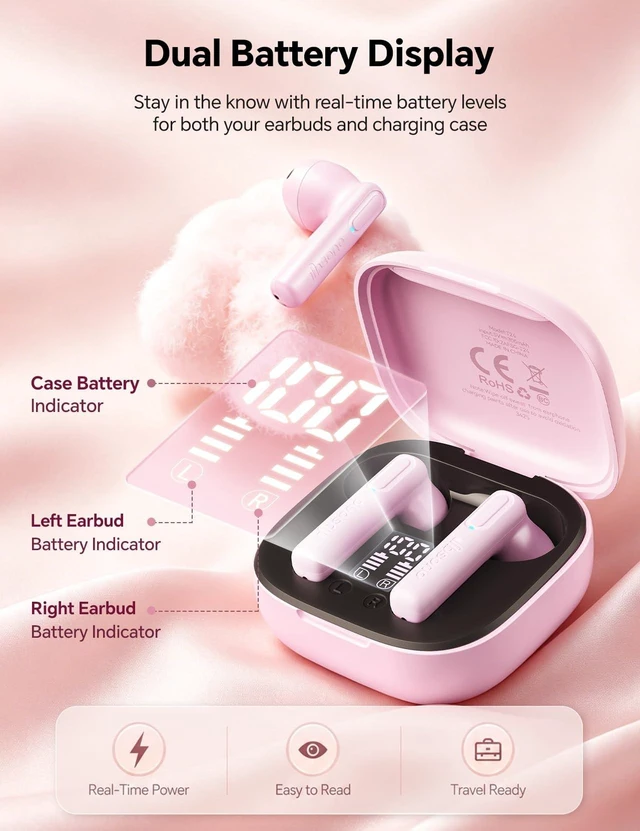 Alt view image 2 of 5 - dbsono True Wireless Earbuds Bluetooth Headphones: Ultra-Lightweight Pink