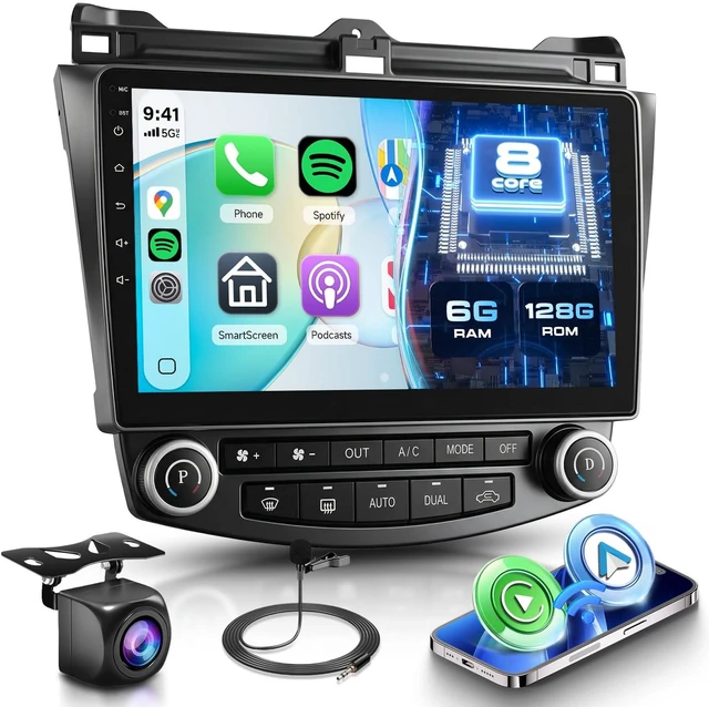 Main image of 360 Panoramic View 8Core 6G+128G 10.1 Inch IPS Screen Radio for Honda Accord 7th 2003-2007 Android 15 Car Stereo with Wireless Carplay Android Auto/5Ghz WiFi/DSP 46EQ/Bluetooth/Backup Camera