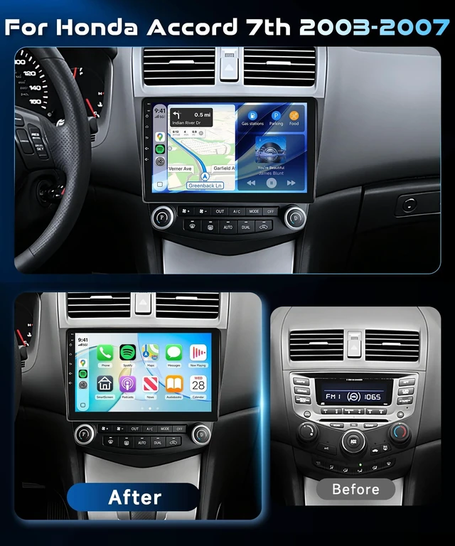 Alt view image 2 of 5 - 360 Panoramic View 8Core 6G+128G 10.1 Inch IPS Screen Radio for Honda Accord 7th 2003-2007 Android 15 Car Stereo with Wireless Carplay Android Auto/5Ghz WiFi/DSP 46EQ/Bluetooth/Backup Camera