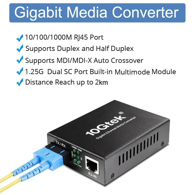 Alt view image 2 of 5 - Gigabit SC to RJ45 Fiber Media Converter, Multimode Fiber to Ethernet Converter, 10/100/1000Mbps RJ45 Port to 1000Mbps Multi-Mode Fiber Dual SC Port, MMF, 1310nm, up to 2km, Auto-Negotiation