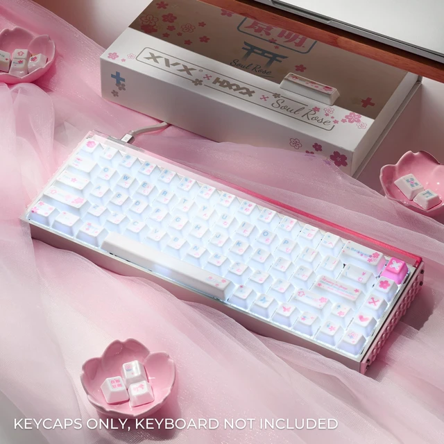 Alt view image 2 of 5 - XVX Mild Spring Glaze Ceramic Keycaps Cherry Profile 120-Key Sakura Design