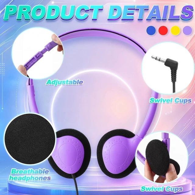 Alt view image 2 of 5 - Hoteam 100 Pack Headphones for Classroom Bulk, Vivid Color, Classic