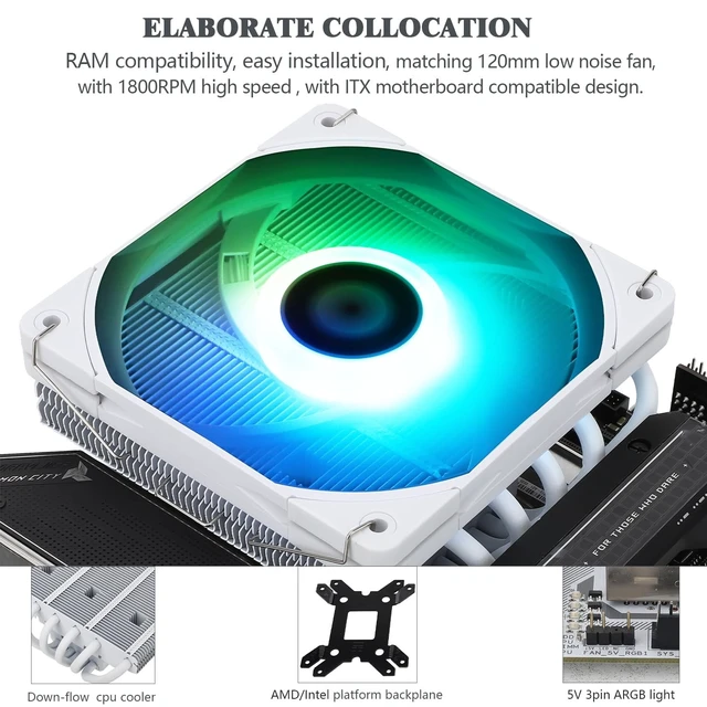 Alt view image 4 of 5 - Thermalright-TR AXP120-X67 White ARGB Low Profile CPU Air Cooler with Quite 120mm TL-C12015W-S PWM Fan, 6 Heat Pipes, 67mm Height, for AM4/AM5/Intel LGA 1700/1851/1150/1151/1155/1200/20