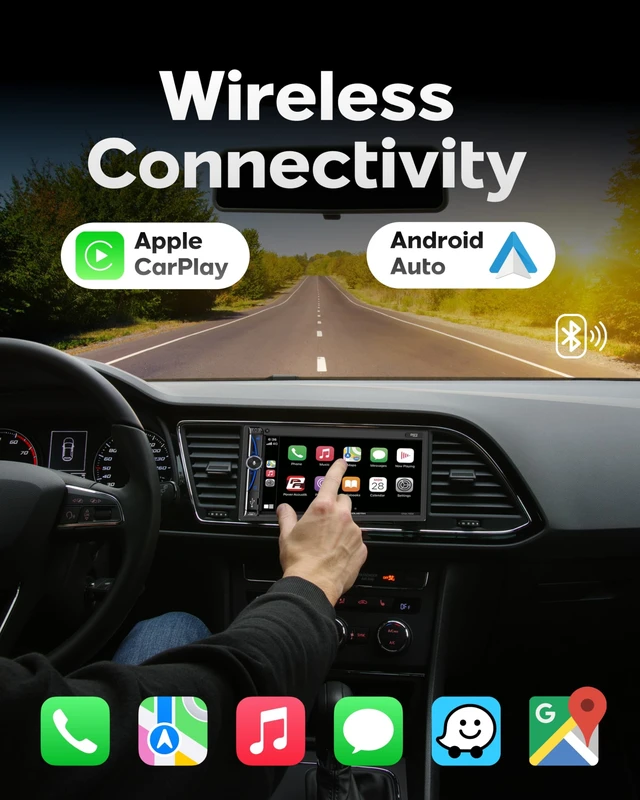 Alt view image 2 of 5 - CPAA-70D Wireless Apple CarPlay & Android Auto 7" Double Din Car Stereo Touchscreen Bluetooth 5.0 Head Unit with Backup Camera Input, Mirror Link, Voice Control, USB/SD, FM Radio Universal Fi
