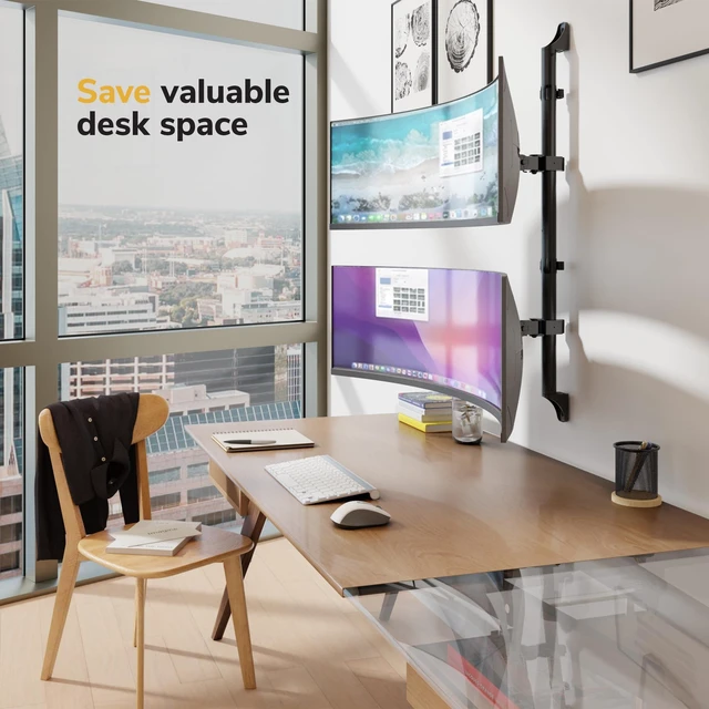 Alt view image 4 of 5 - Mount-It! Dual Stacked Monitor Wall Mount, Heavy-Duty Steel, 17-49 in 44lb