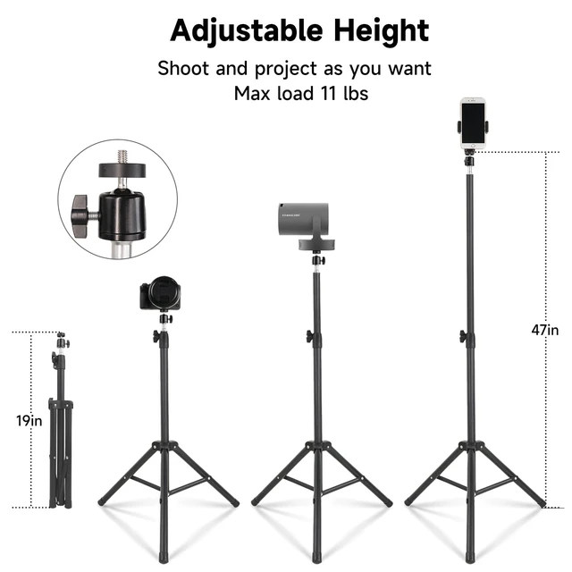 Alt view image 2 of 5 - Magcubic 47" Tripod for Projector, Ring Light, Cell Phone and Camera