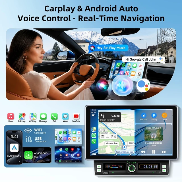 Alt view image 2 of 5 - MAHVEC 10.1'' in-Cell Adjustable Screen Double Din Car Radio with 5.0BT