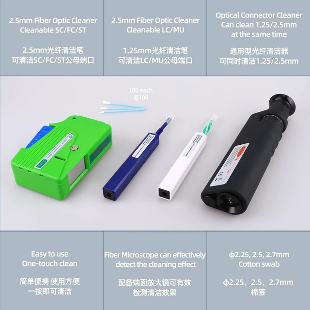 Alt view image 5 of 5 - Fiber Optic Microscope dust-Free Paper 1.25MM/2.5MM Cleaning Pens Fiber Optic Cleaning Box for SC/LC/FC/ST Connections Fiber Optic Cleaning Kit