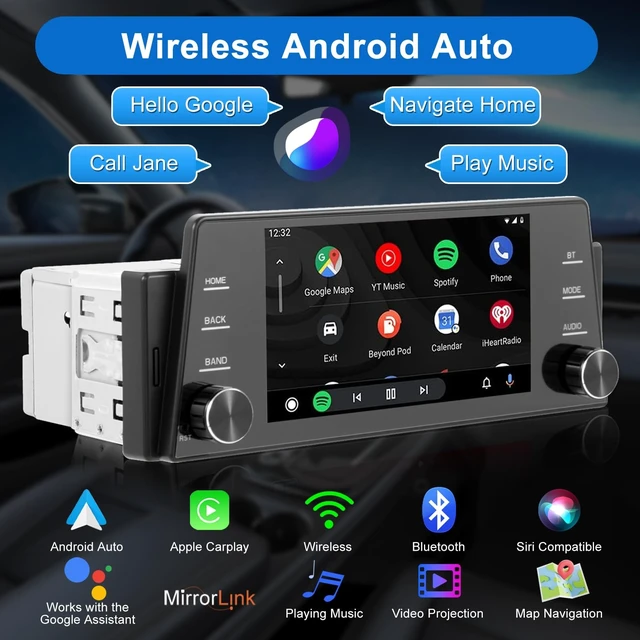 Alt view image 4 of 5 - Single Din Touchscree Radio Wireless Apple Carplay & Android Auto