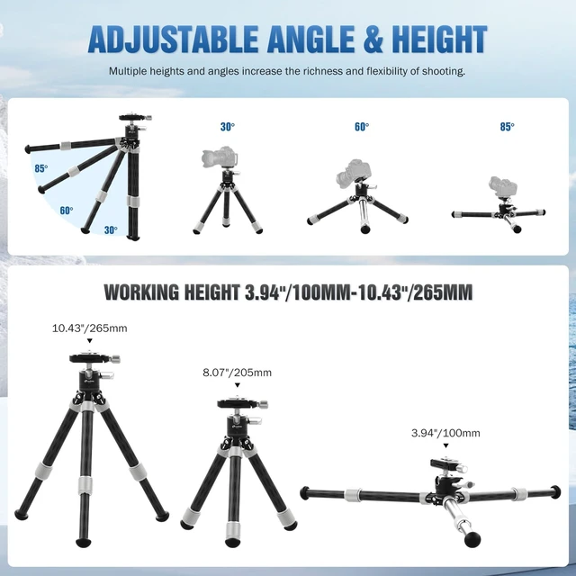 Alt view image 2 of 5 - LEOFOTO Carbon Fiber Mini Table Tripod with Ball Head for Camera, Lightweight Desktop Tripod with Base, 1/4" Arca QR Plate for Phone Adaptor/Projector, Max Height 10.43", Max Load 11LB, MT-02C Plus