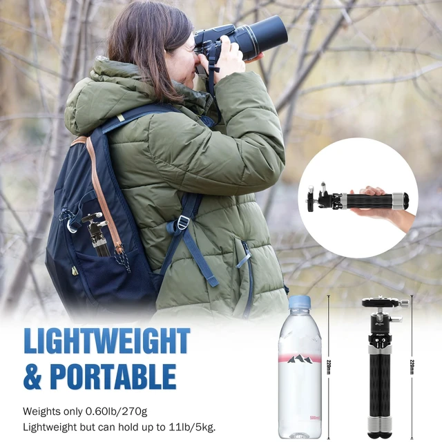 Alt view image 3 of 5 - LEOFOTO Carbon Fiber Mini Table Tripod with Ball Head for Camera, Lightweight Desktop Tripod with Base, 1/4" Arca QR Plate for Phone Adaptor/Projector, Max Height 10.43", Max Load 11LB, MT-02C Plus