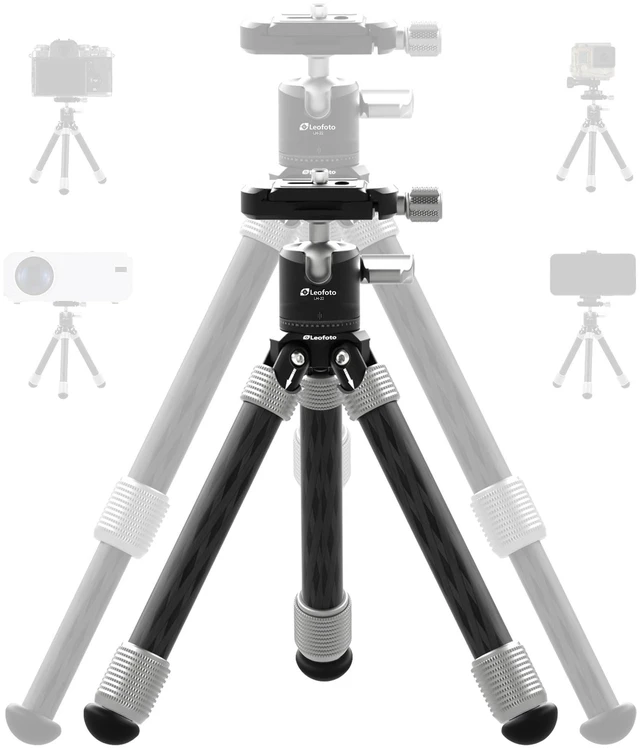 Main image of LEOFOTO Carbon Fiber Mini Table Tripod with Ball Head for Camera, Lightweight Desktop Tripod with Base, 1/4" Arca QR Plate for Phone Adaptor/Projector, Max Height 10.43", Max Load 11LB, MT-02C Plus
